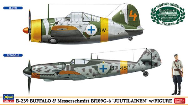 HAW02439 - B-239 Buffel Vliegtuig en Messerschmitt Bf109G-6 Vliegtuig met figuur om in elkaar te zetten en te schilderen - 1