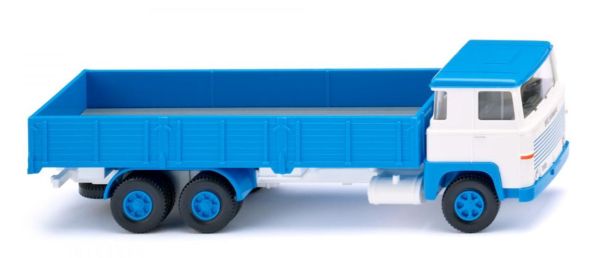 WIK043310 - SCANIA 111 LBT 6x4 vrachtwagen met vaste laadbak - blauw en wit - 1