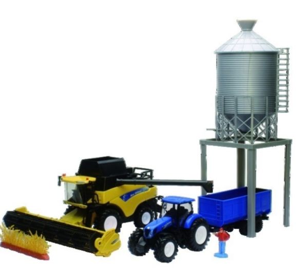 NEW05755 - Oogstmachine NEW HOLLAND CR9090 en NEW HOLLAND T7.270 met aanhanger + Silo - 1