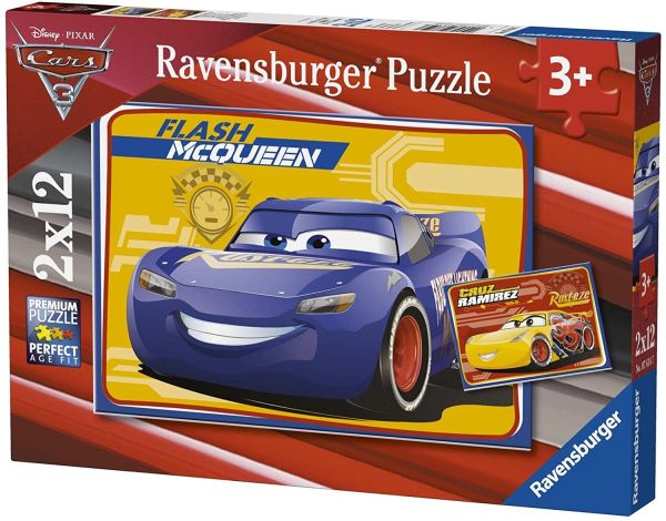 RAV07614 - 2 Legpuzzels 12 Stuks CARS - Flash en Cruz - 27;5 x 19;2 cm - 1