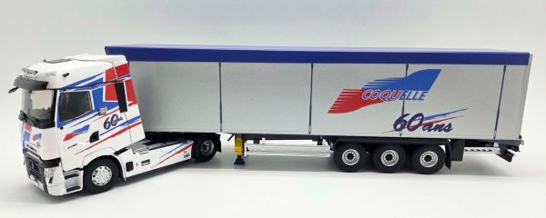 ELI118407 - RENAULT T High 4x2 2023 met 60 jaar oude COQUELLE 3-assige schuifvloertrailer - 1