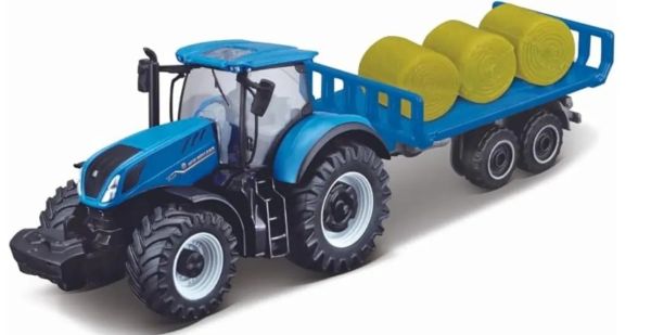 MST15590-A - NEW HOLLAND T7.185 HD met plateauwagen en rondebalenpers (blisterverpakking) - 1