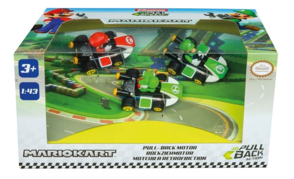 CARRERA15813010 - 3 Friction kart met coureur MARIO KART - Mario Luigi en Yoshi - 1