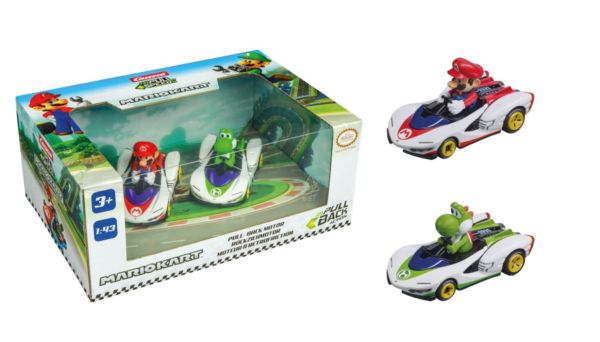 CARRERA15813022 - 2 Friction auto's met coureur MARIO KART - Mario en Yoshi - 1