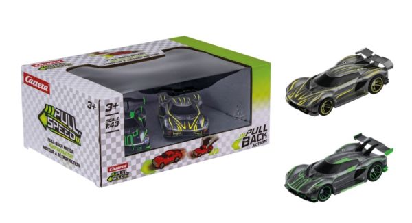 CARRERA15813028 - Hypercar-duo (wrijvingsaandrijving) – grijs met geel en groen - 1