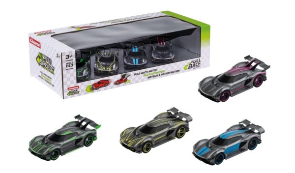 CARRERA15813029 - 4-pack Hypercar (wrijvingsaandrijving) - grijs - groen - geel - blauw - roze - 1