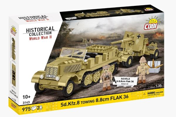 COB3143 - Sd.Kfz.8 militair voertuig met 8,8cm Flak 36 kanon - 975 onderdelen - 1