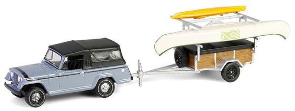 GREEN32320-B - JEEP Jeepster Commando SC-1 met aanhanger en accessoires 1968 Grijs uit de HITCH & TOW-serie in blisterverpakking - 1