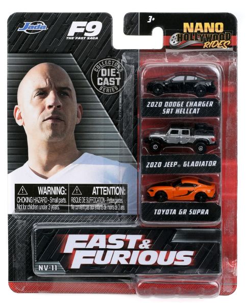 JAD32481 - 3 Nanovoertuigen - 2020 DODGE Charger SRT Hellcat Black - 2020 JEEP Gladiator Gray - TOYOTA GR Supra Orange - FAST and FURIOUS - 1