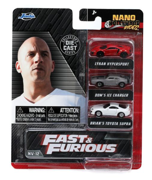JAD32482 - 3 Nanovoertuigen - HYPERSPOT Lykan Red - ICE Charger Dom's Gray - TOYOTA Supra Brian's White - FAST and FURIOUS - 1