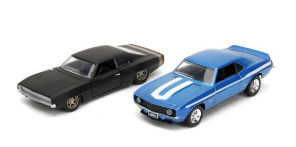 JAD34251 - CHEVROLET Cmaro blauw en DODGE Charger Wide Body zwart FAST & FURIOUS - 1