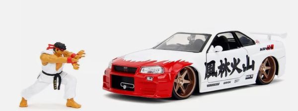 JAD35114 - NISSAN Skyline GT-R R34 Wit met STREET FIGHTER figuur - 1
