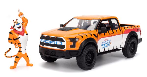 JAD35470 - FORD F-150 Raptor 2017 Oranje met Tony KELLOGG'S-figuur - 1
