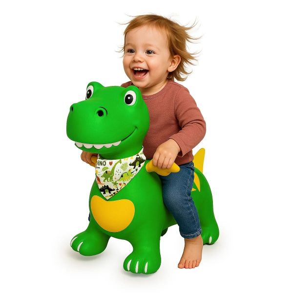 JAM466007 - Dino Stuiterend Dier met HoppyDoo Vleugels, Groen met Pomp - 1