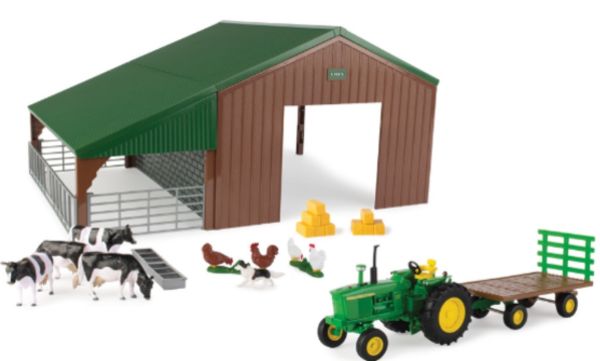 BRI47024 - Schuur met JOHN DEERE; bak en dieren - 1