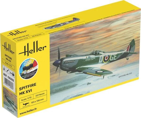 HEL56282 - Startpakket met verf en accessoires - SPITFIRE MK XVI om zelf in elkaar te zetten - 1