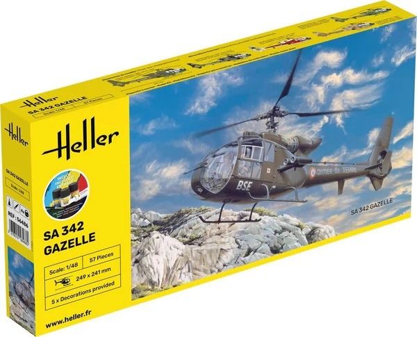 HEL56486 - Startpakket met verf en accessoires - GAZELLE SA 342 helikopter om zelf in elkaar te zetten - 1