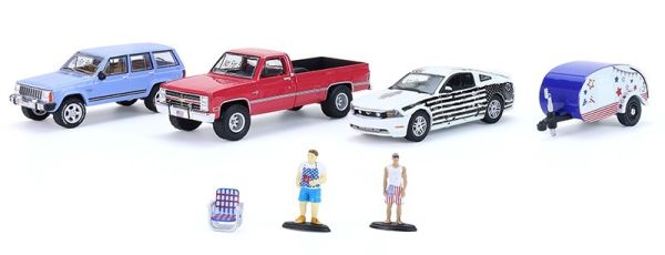 GREEN58058 - Barbecue-diorama met 3 auto's, aanhanger en accessoires - 1