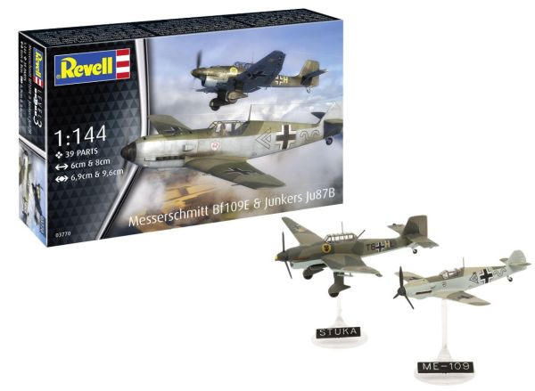 REV63770 - MODEL SET - 2 militaire vliegtuigen MESSERSCHMITT Bf109E & Junkers om te assembleren met verf - 1