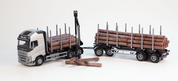 EMEK70301 - VOLVO FH16 6x4 grijze bakwagen met 2+2 assen houttransportaanhanger - 1