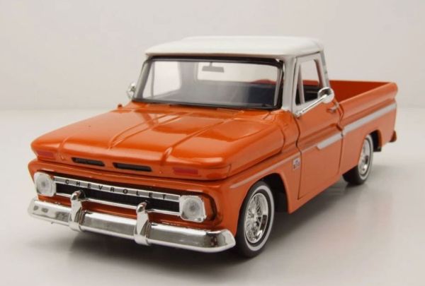 MMX79034ORANGE - 1966 CHEVROLET C10 Fleeside Pickup Oranje en Wit - 1