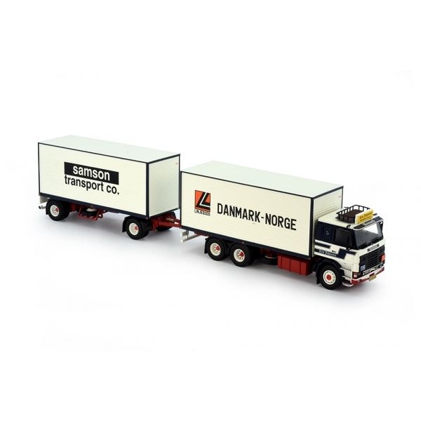 TEK76343 - SCANIA 142 vervoerder met KIM JOHANSEN aanhanger - 1