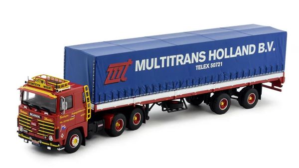 TEK81886 - SCANIA 140 6x4 met 2-assige, met zeil bedekte aanhanger FONTEIJN - 1