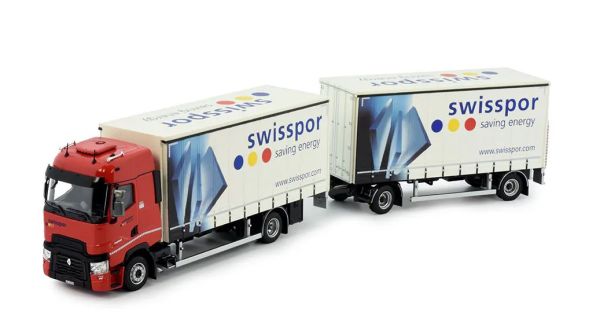 TEK82607 - RENAULT T hoge 4x2 vrachtwagen met gesloten oplegger, 1+1 assen, SWISSPOR - 1