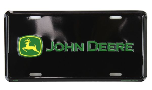 97058-DEERE - Zwart metalen bord met JOHN DEERE-logo - 15x30 cm - 1