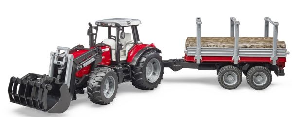 BRU2046 - MASSEY FERGUSON 7480 met houtlader en aanhanger - 1