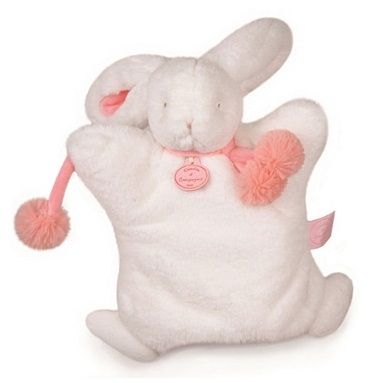 DC2742BC - Pompom Konijnenpop Wit en Koraal 25 cm - 1