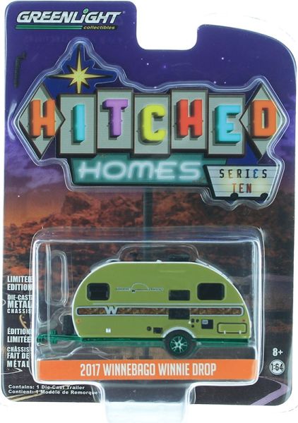 GREEN34100-CVERT - WINNEBAGO Winnie Drop 2017 caravan 1 as groen en wit groene velgen Hitchhead serie Groene metalen versie verkocht in blisterverpakking - 1