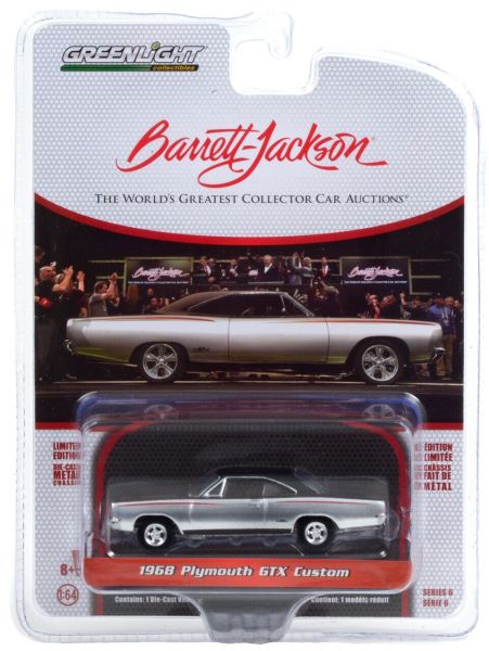 GREEN37220-A - PLYMOUTH GTX Custom 1968 grijs en zwart Barrett Jackson verkocht in blister - 1
