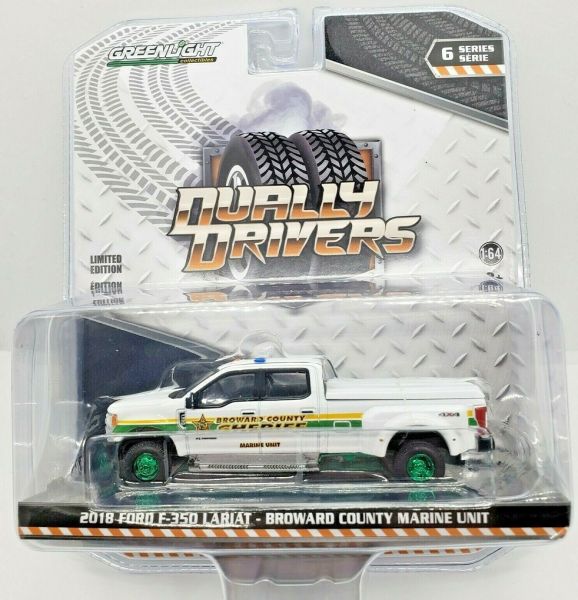 GREEN46060-CVERT - FORD F-3500 Lariat dubbele cabine pick-up 2018 Broward County Marine Unit groene velgen Dually Drivers Series Green Metal versie verkocht in blister - 1