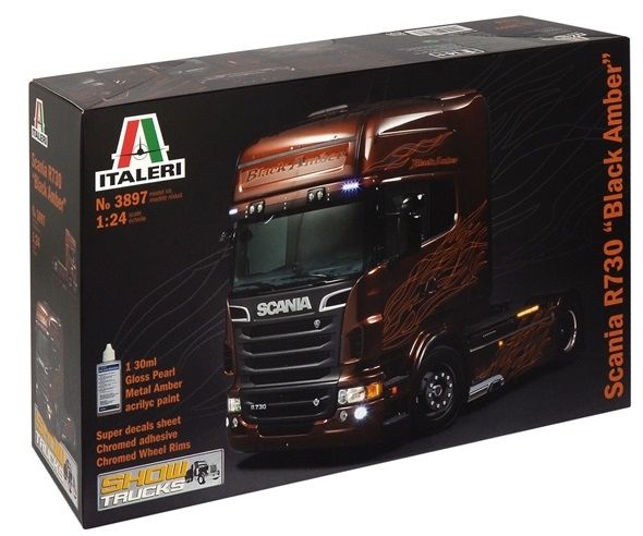 ITA3897 - SCANIA R730 V8 4x2 Show Trucks Zwart Amber-model om te monteren en te schilderen - 1