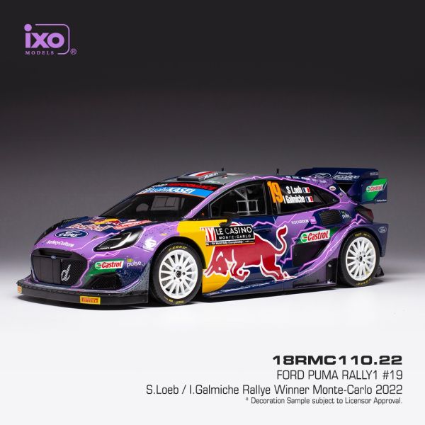 IXO18RMC110.22 - FORD PUMA RALLY 1 #19 LOEB/GALMICHE WRC2 RALLYE MONTE CARLO 2022 paars - 1