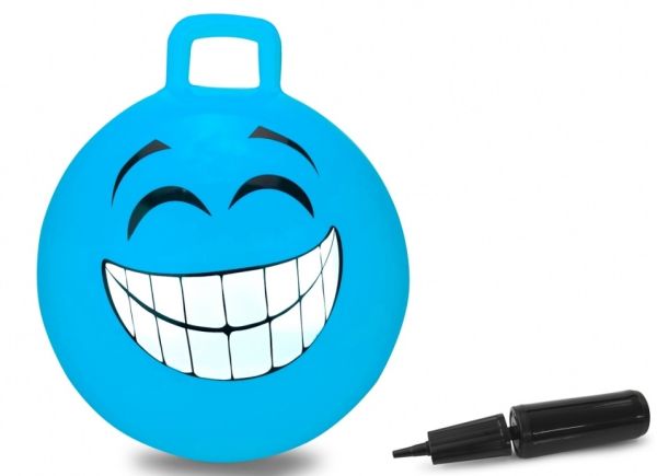 JAM460458 - Blauwe smiley stuiterbal met pompje - 1