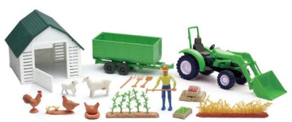 NEW04065B - Boerderijset met groene tractordieren en boerentrailer en gebouw - 1