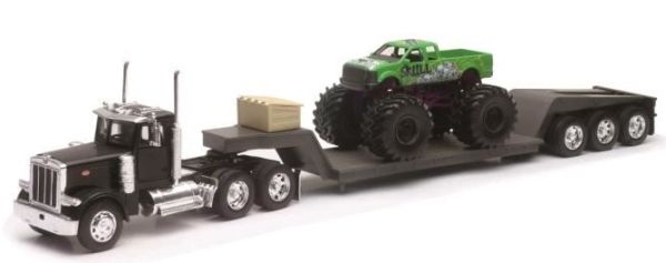 NEW11273 - PETERBILT 379 met 3-assige dieplader en groene monstertruck - 1