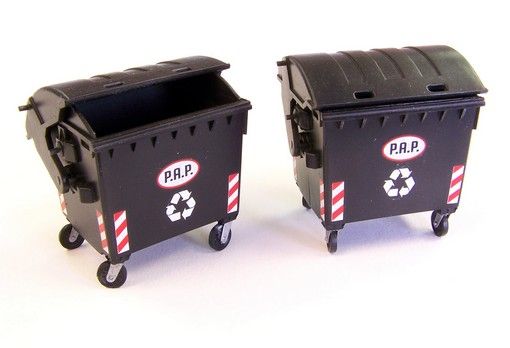PLS433 - 2 miniatuur vuilnisbakken om in elkaar te zetten en te schilderen - 1