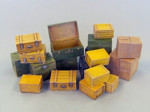 PLS452 - 19 kleine miniatuur transportkratten om in elkaar te zetten en te schilderen - 1