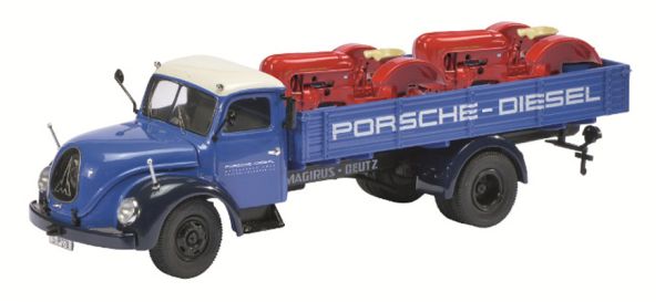 SCH3167 - MAGIRUS S6500 4x2 platte bakwagen met twee PORSCHE dieseltractoren - 1