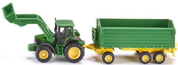 SIK1843 - JOHN DEERE met lader en 3 assen aanhangwagen Ech:1/87 - 1