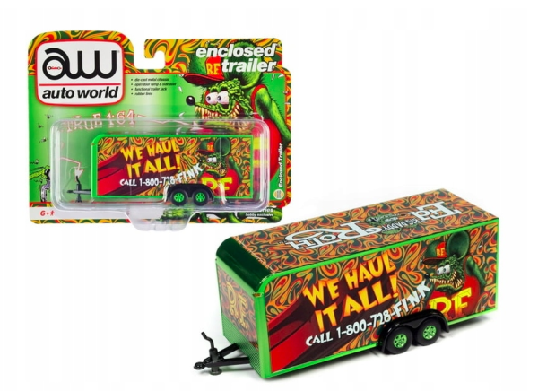 AWSP106 - Gesloten aanhangwagen 2 assen Rat Fink - We hault it all - groen en rood - 1