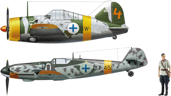 HAW02439 - B-239 Buffel Vliegtuig en Messerschmitt Bf109G-6 Vliegtuig met figuur om in elkaar te zetten en te schilderen - 1