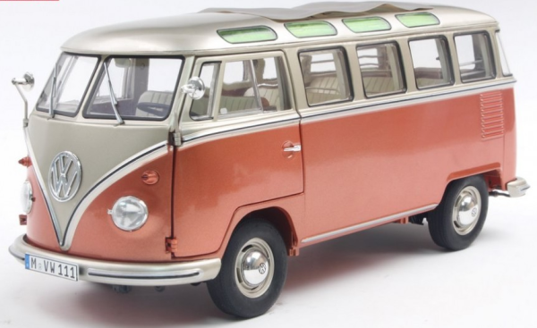 SCH605 - VOLKSWAGEN T1 Samba Bus 1962 oranje en metallic grijs - 1