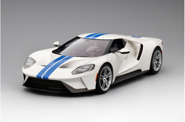 TS0093 - FORD GT Forzen wit met blauwe strepen - gelimiteerde oplage van 999 exemplaren - 1