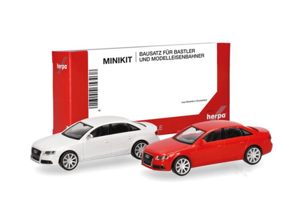 HER014144 - AUDI A4 Limousine wit en rood - 2-delig bouwpakket - 1