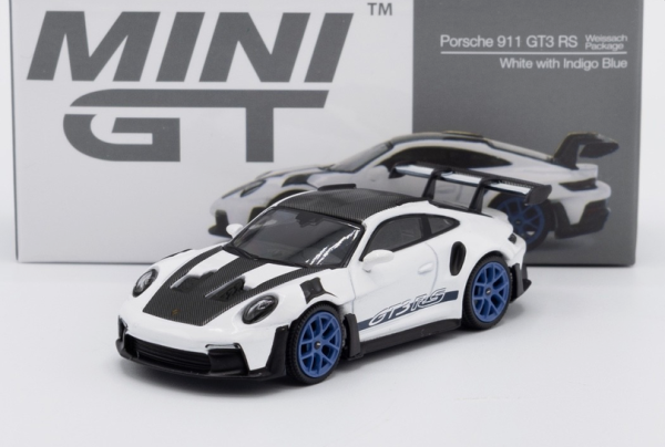 MGT00853-L - PORSCHE 911 992 GT3 RS Weissach-pakket, wit met indigo-blauwe velgen - 1