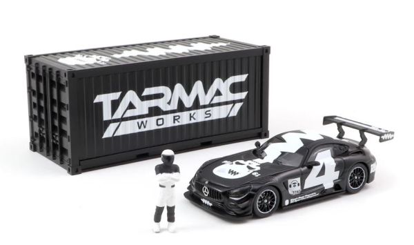 T64-008-4A4W - MERCEDES AMG GT3 #4 2018 met container en zwart-wit figuur - 1